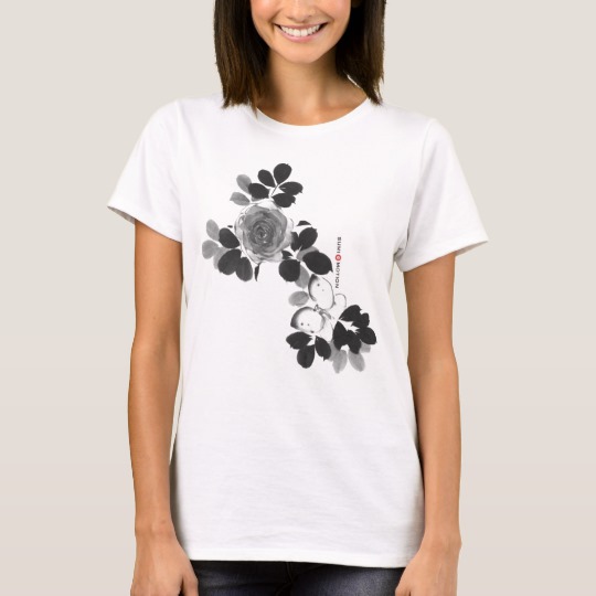 【USA】SUMI-e T-shirt Rose and White butterfly