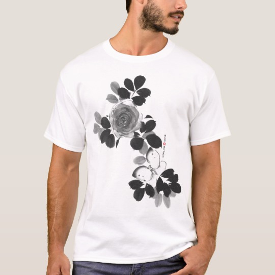 Jp 墨絵 T Shirt 薔薇蝶俯瞰図 Sumi E Art Sumi E Motion Jp 墨絵 T Shirt 薔薇蝶俯瞰図 Sumi E Art Sumi E Motion